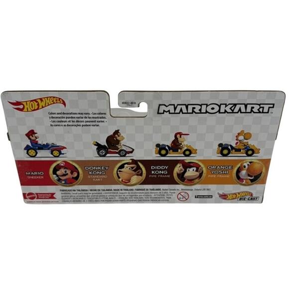 Hot Wheels Mario Kart 4-Pack: Mario, Diddy Kong, Donkey Kong, Orange Yoshi - NEW - Picture 3 of 9